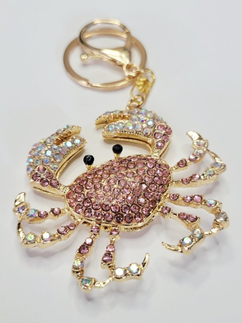 NWT Decadent Pink And Gold Crab Bling Rhinestone Keychain Bag Charm Glittery